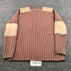 Vintage Flyshacker Sweater Men Medium Brown Heavy Ribbed Knit Cotton Elbow Patch